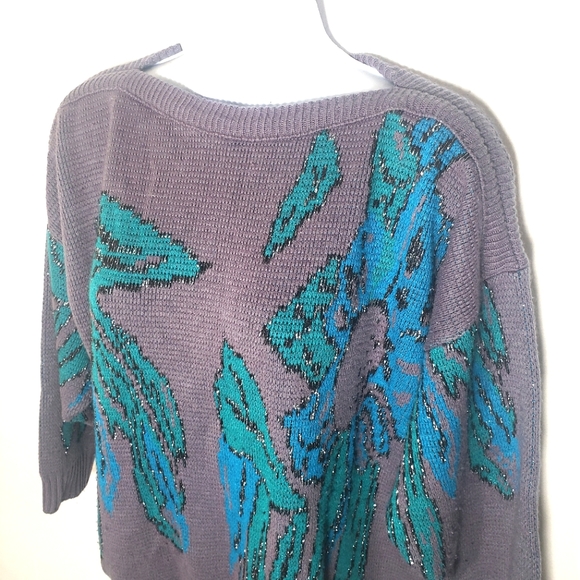 Vintage Knit Grey, Blue Green Sweater Size - Picture 6 of 9